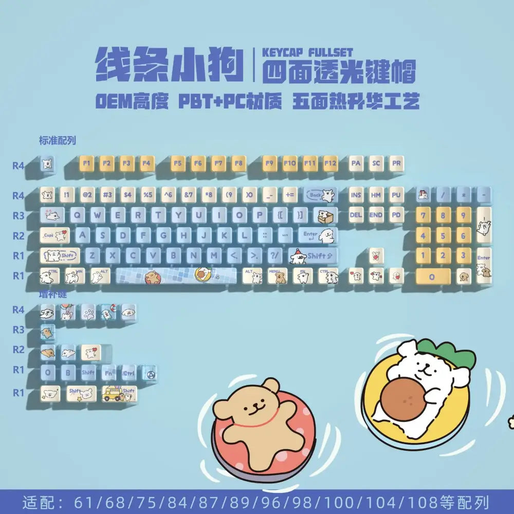 Cute cartoon-themed evangelion eva keycap in pastel blue and beige made of transparent pbt crystal material