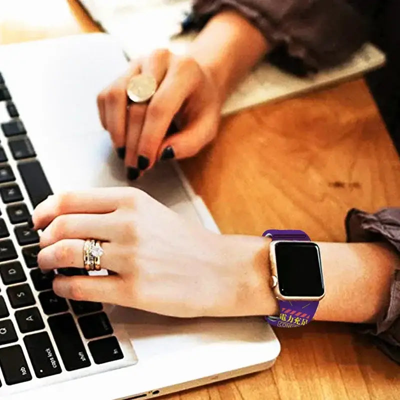 A purple evangelion eva silicone apple watch band with colorful graphic design for 44-49mm watch band
