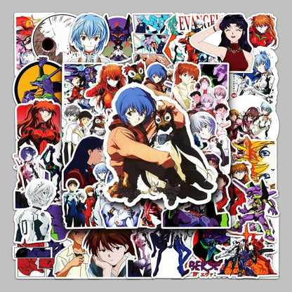 A vibrant evangelion graffiti sticker set featuring 50pcs of bold, detailed anime evangelion graffiti decals