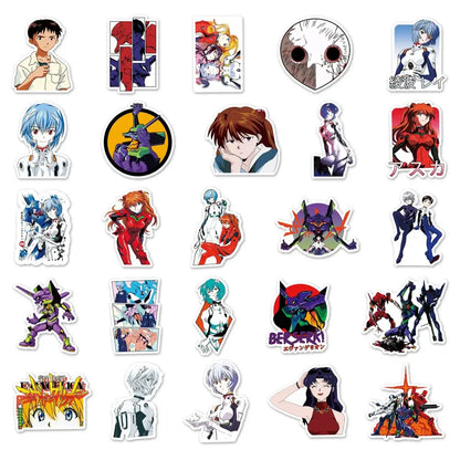 Collection of colorful die-cut evangelion graffiti stickers featuring anime evangelion characters and designs set of 50pcs