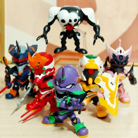A colorful collection of evangelion blind box plastic action figures in a human instrumentality q version assembly model kit