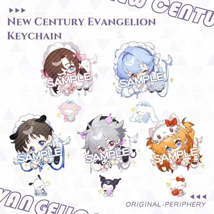 Chibi-style nagisa kaworu keychain in maid outfit with distinct hair colors made of stainless steel pendant