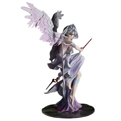 Detailed nagisa kaworu pvc statue featuring angelic character with pale lavender wings and flowing purple robes holding red staff