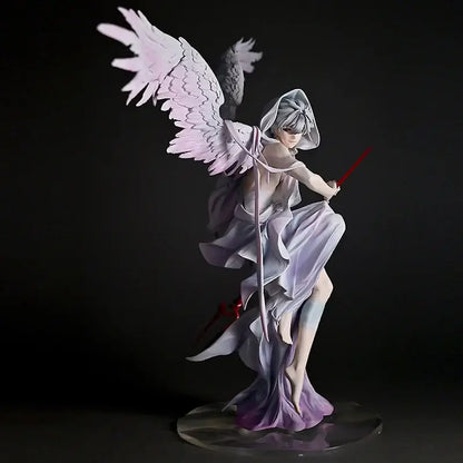 Detailed nagisa kaworu pvc statue featuring an angelic figure with lavender white robes and translucent wings in 28cm scale