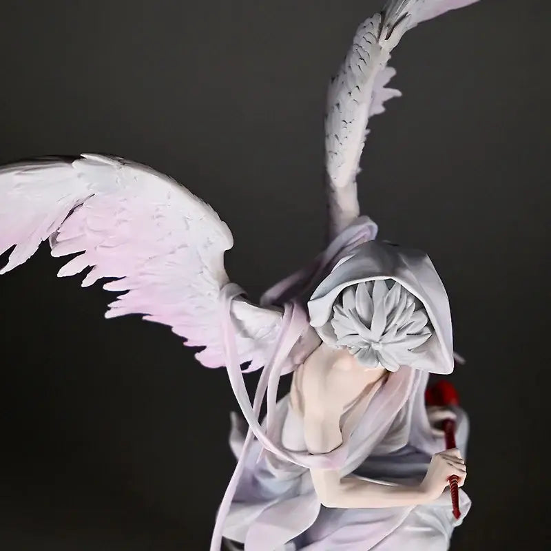 Delicate white and lavender nagisa kaworu pvc statue with intricately detailed wings and flowing fabric 28cm 1/7 scale