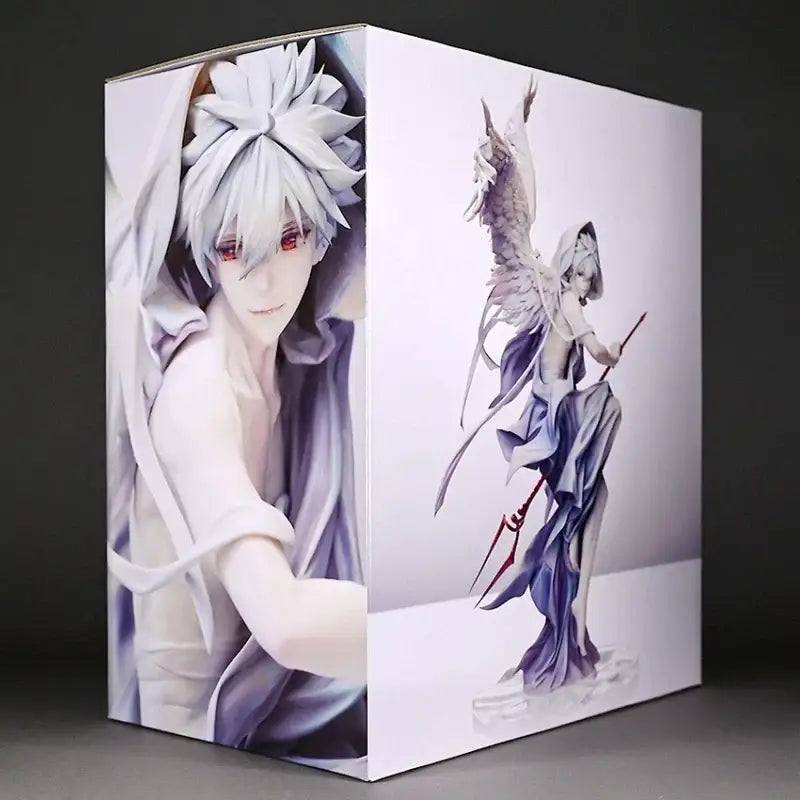 White and purple nagisa kaworu pvc statue box featuring a winged angel with red eyes from evangelion 28cm 1/7 scale
