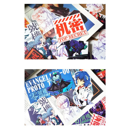 Evangelion neon genesis sticker set featuring 20 colorful anime-themed decals of characters and mecha from neon genesis