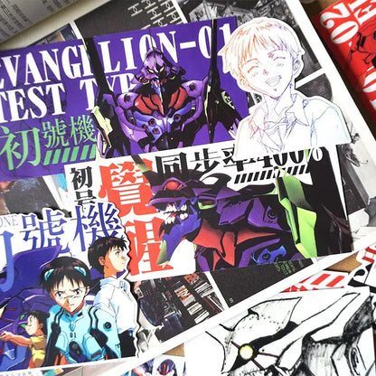 Vibrant purple and red evangelion neon genesis sticker set featuring anime characters and mecha designs with 20-piece decals