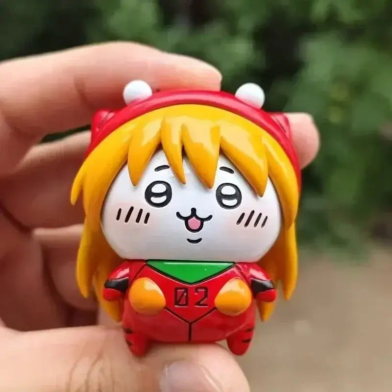 Evangelion rei asuka pvc figure desktop ornament with glossy red yellow design blonde hair green collar orange chest accents