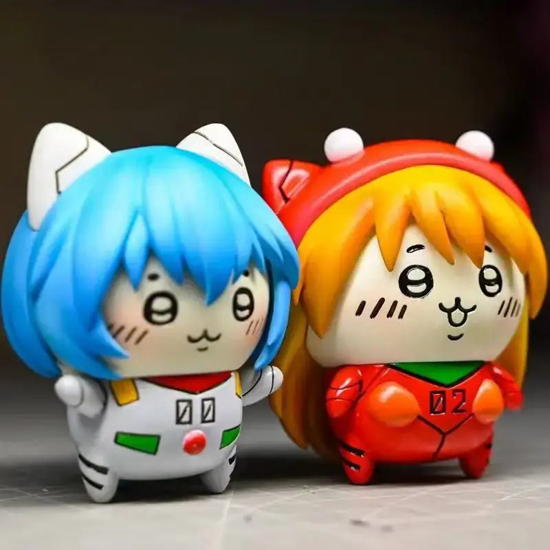 Cute blue and orange evangelion rei asuka pvc figure with cat ears in white armor and red suit for desktop ornament