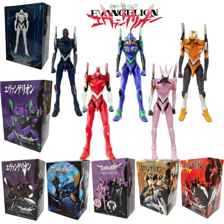 A collection of colorful evangelion rei ayanami action figures featuring vibrant hues and 17cm joint-mobility design