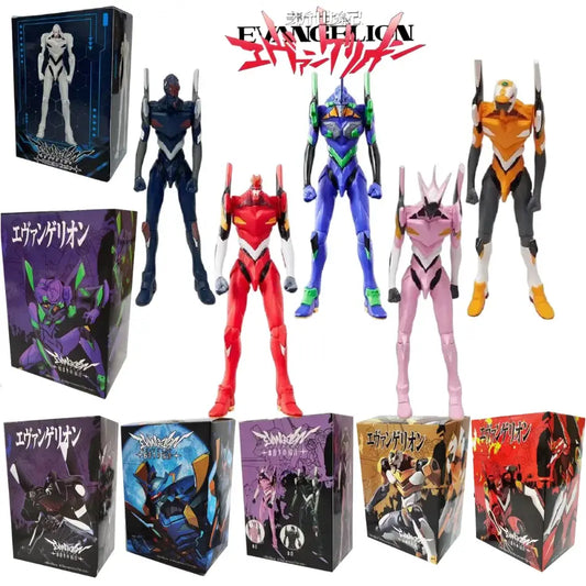A collection of colorful evangelion rei ayanami action figures featuring vibrant hues and 17cm joint-mobility design