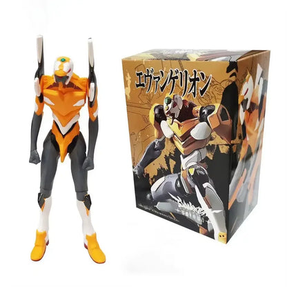 Orange and black rei ayanami action figure with white accents standing beside its packaging 17cm joint-mobility model
