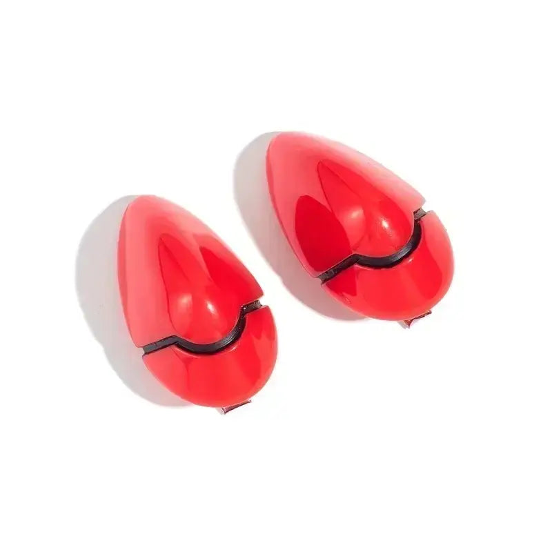Vibrant red glossy heart-shaped clip-on hair clips with black hinge detail for evangelion rei ayanami cosplay hair