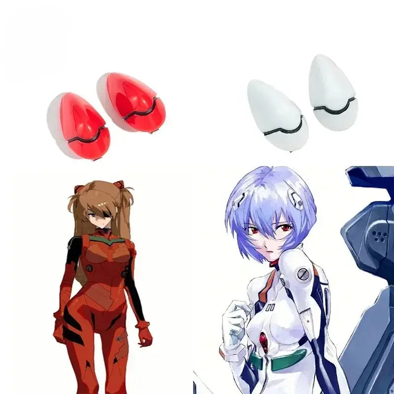 Red and white evangelion rei ayanami hair clips made of plastic with black detailing for anime cosplay accessory