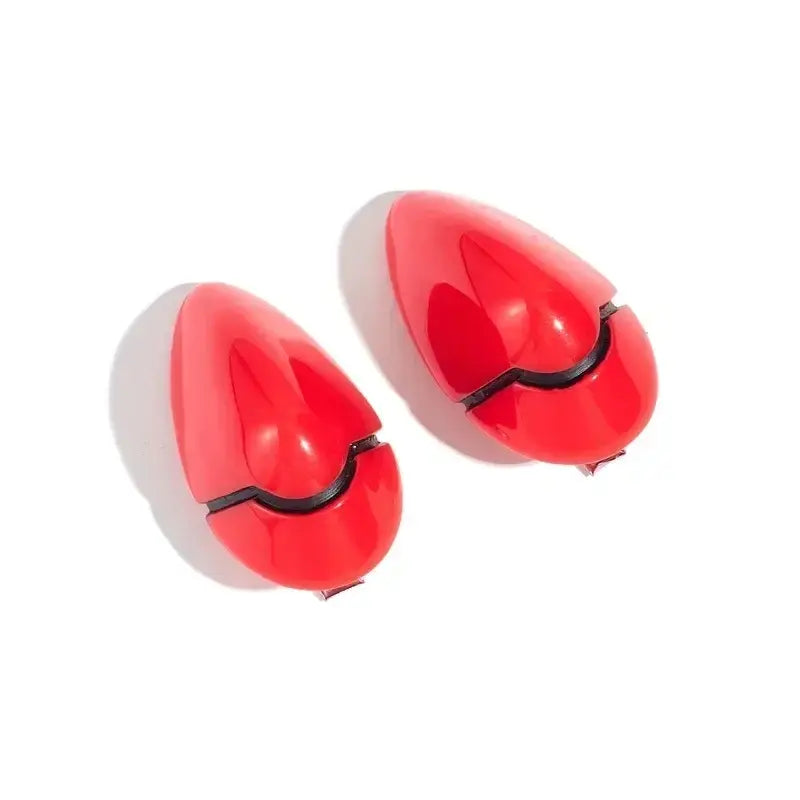 Vibrant red glossy heart-shaped clip-on hair clips with black accents inspired by evangelion rei ayanami cosplay accessory
