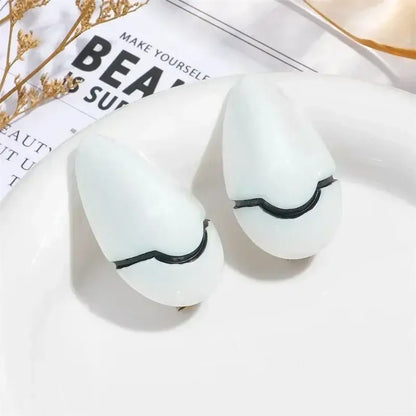 White glossy plastic evangelion rei ayanami hair clips with black curved eyelash lines for anime cosplay accessory
