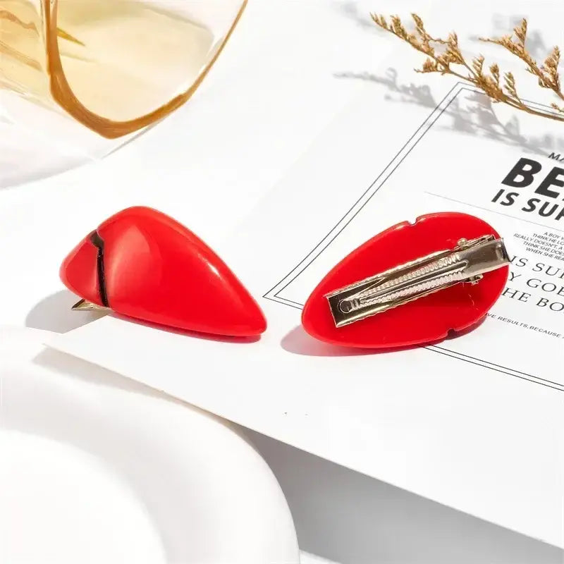 Vibrant red glossy plastic hair clip with metallic clasp for rei ayanami hair clips cosplay accessory