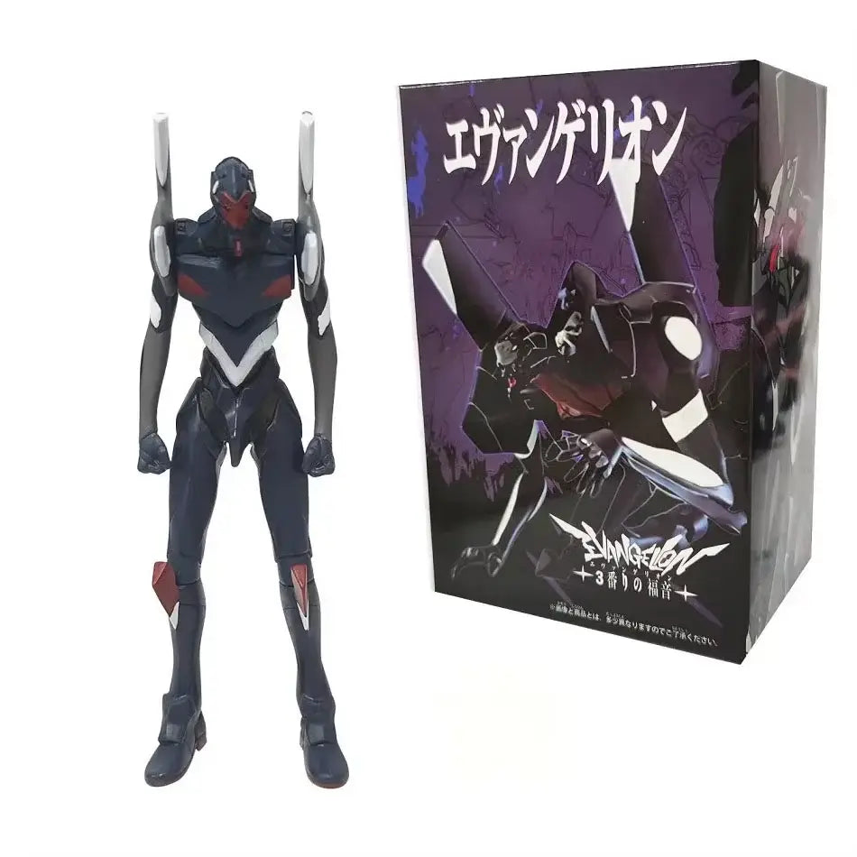 Evangelion rei ayanami pvc figure 17cm black and red unit-01 action figure with white accents beside packaging