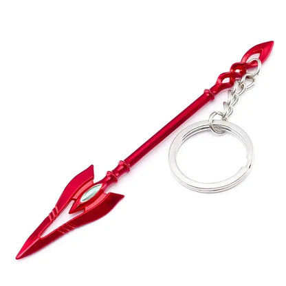 Red metallic evangelion spear of longinus pendant keychain with silver ring and chain 12cm pendant keychain