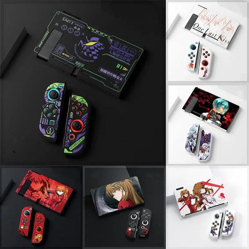 Black and neon green evangelion unit-01 switch case with purple accents glowing graphics for nintendo switch oled