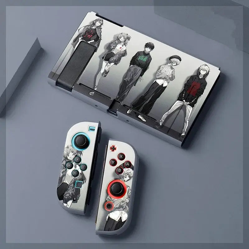 Evangelion unit-01 matte finish protective case and joy-con cover with anime design for nintendo switch oled console