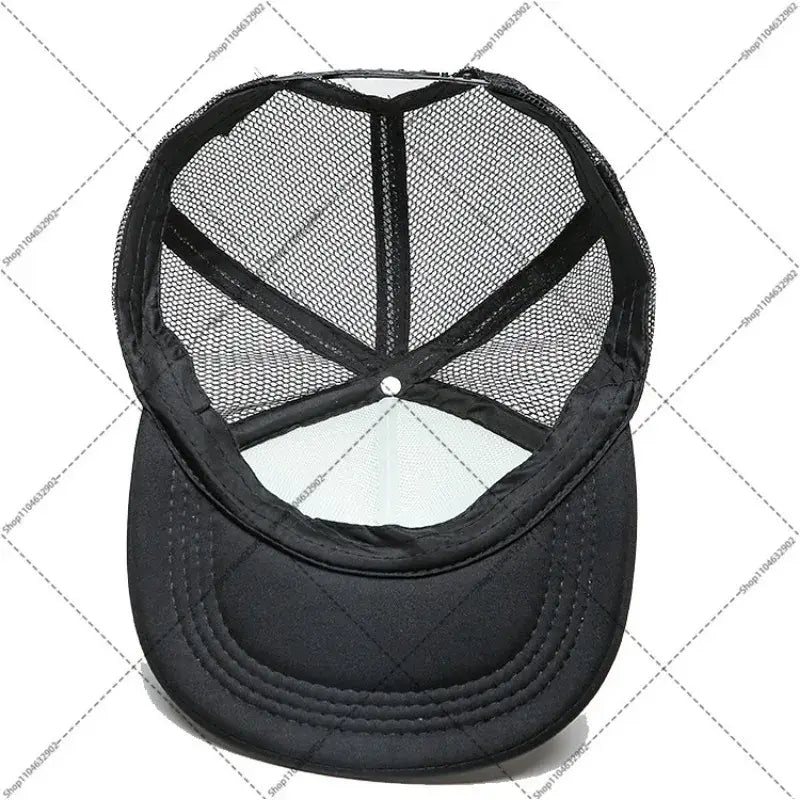 Black mesh five nights at freddys baseball cap with solid black brim and adjustable strap for kids and adults