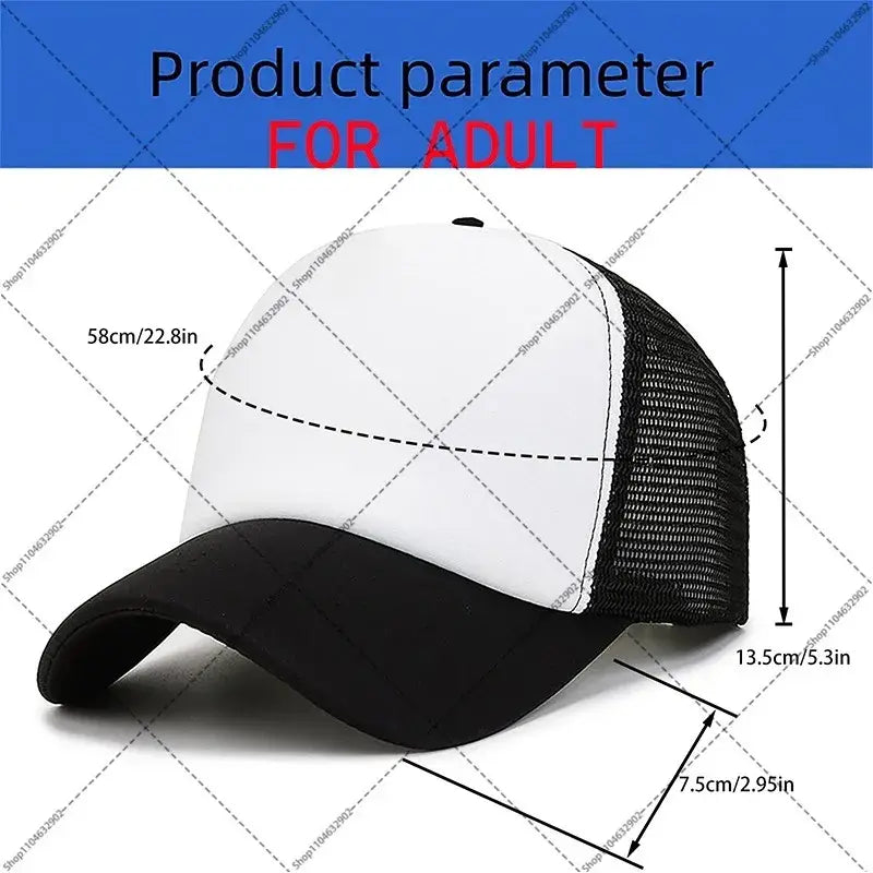 White and black five nights at freddys baseball cap with mesh back and curved brim for kids and adults