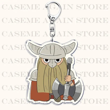 Clear acrylic viking-themed frieren bag charm keychain with silver metal clasp and clip for bags and keys