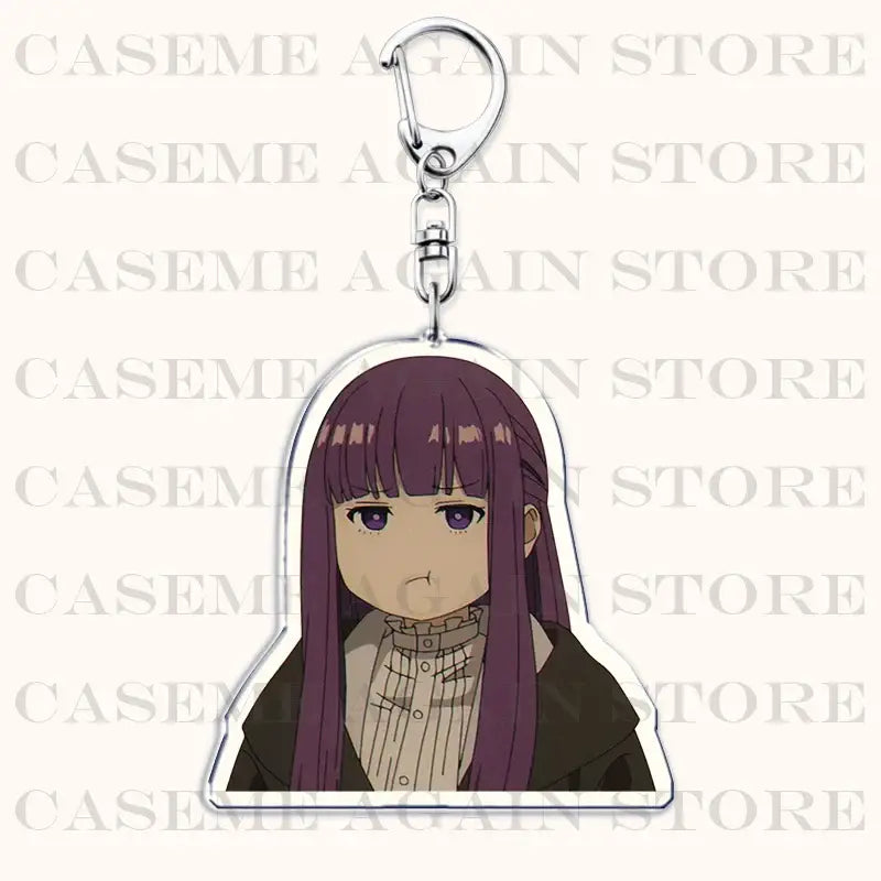 Frieren beyond journeys end purple-haired acrylic keychain with silver metal clip bag charm for bags and accessories