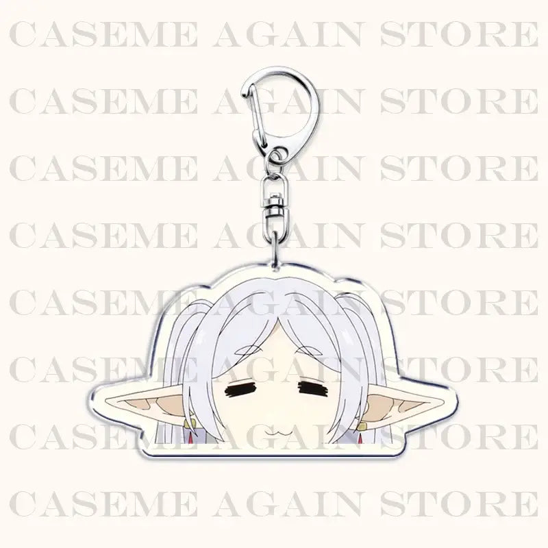 Clear acrylic keychain featuring a silver-white haired chibi frieren character with pointed ears bag charm
