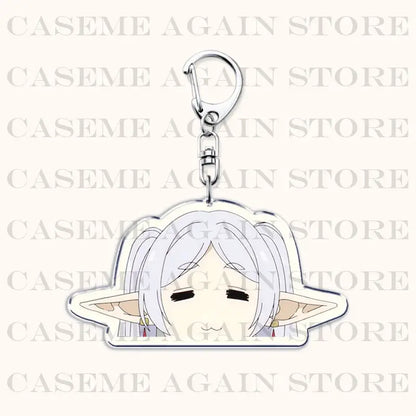 Clear acrylic keychain featuring a silver-white haired chibi frieren character with pointed ears bag charm