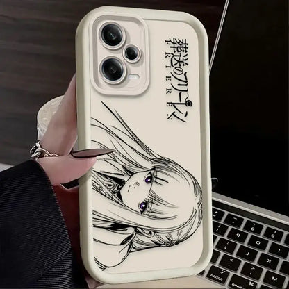 Cream-colored phone case with black ink anime girl illustration and stylized text for frieren fern phone case