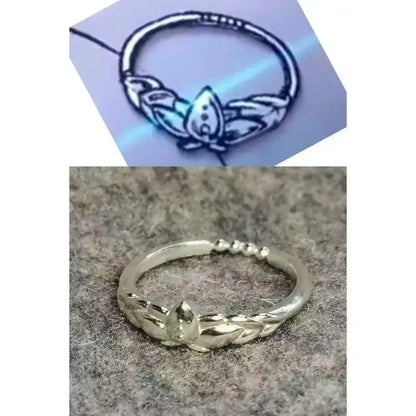 Silver alloy frieren ring with intricate lotus flower design featuring detailed petals and zinc alloy leaf motifs