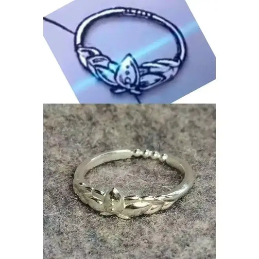 Silver alloy frieren ring with intricate lotus flower design featuring detailed petals and zinc alloy leaf motifs