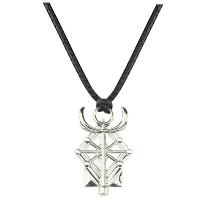 Silver metallic pendant necklace with black braided cord made of durable zinc alloy for frieren frieren ring collection