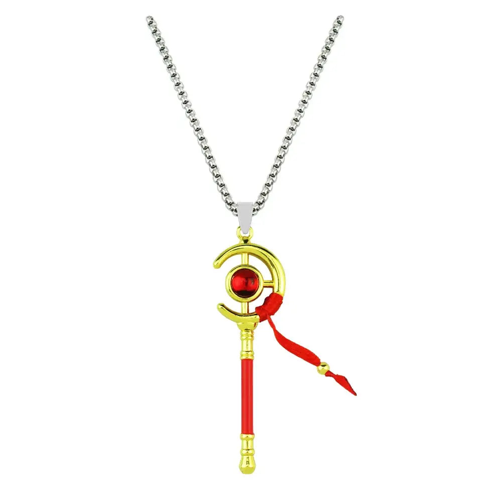 Frieren ring silver alloy gold and red crescent pendant necklace with faceted red gemstone on silver chain zinc alloy