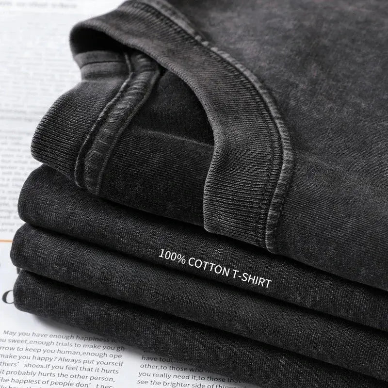 Frieren Frieren washed t-shirt black vintage washed soft cotton oversized tee with ribbed neckline and faded texture
