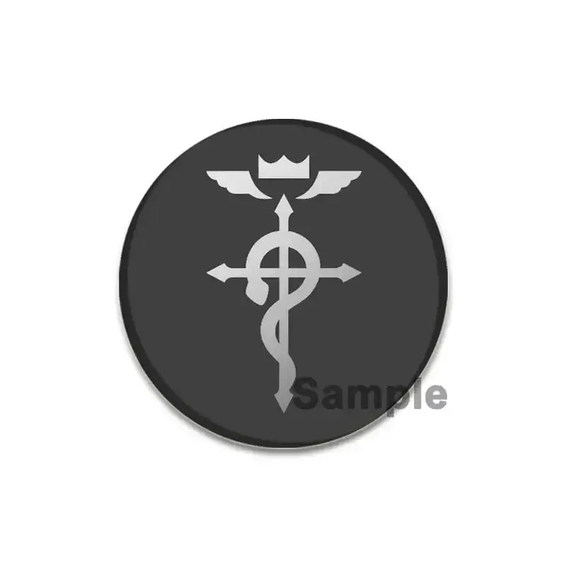 Black circular enamel brooch pin with silver fullmetal alchemist winged crown emblem 58mm pin offers design