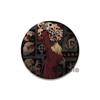 Fullmetal alchemist brooch pin 58mm enamel featuring anime character in red robe with skulls on dark background pin offers
