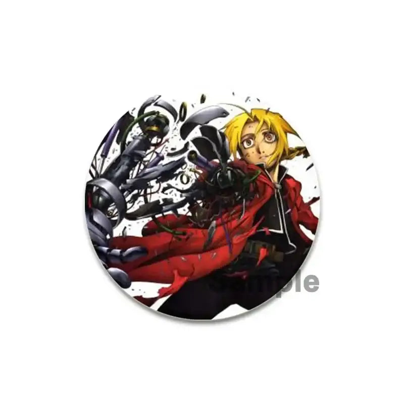 Fullmetal alchemist brooch pin featuring a blonde anime character in a red coat 58mm enamel pin offers