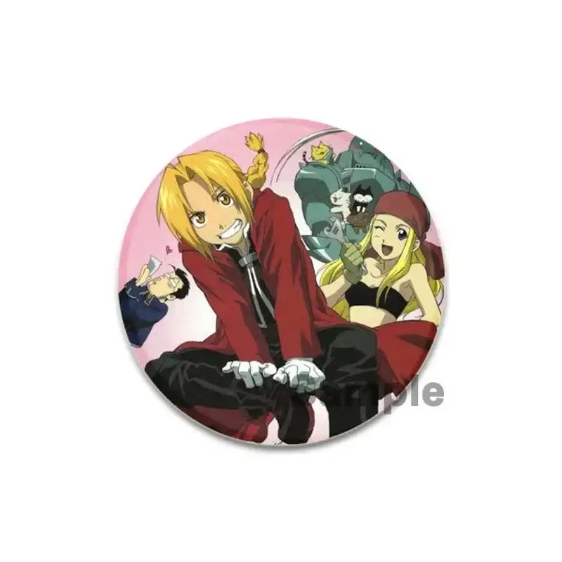 Fullmetal alchemist brooch pin 58mm enamel with red coat character and anime figures on pink background pin offers