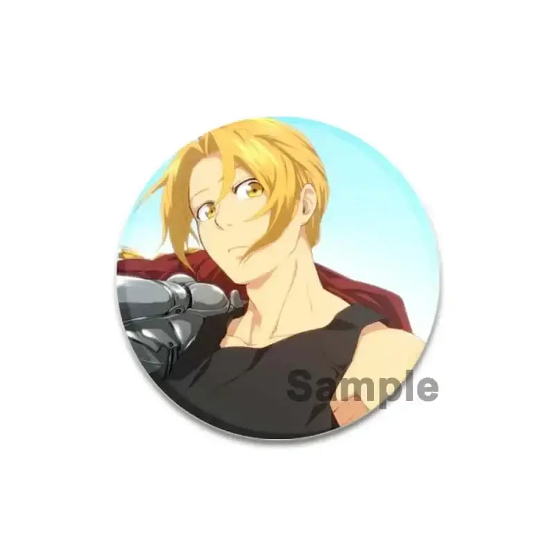 Circular fullmetal alchemist brooch pin featuring anime character with blonde hair gold eyes enamel 58mm pin offers