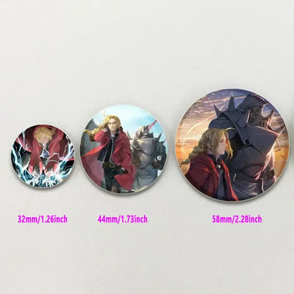 Three glossy 58mm enamel fullmetal alchemist brooch pin featuring edward elric in armor pin offers collectible set