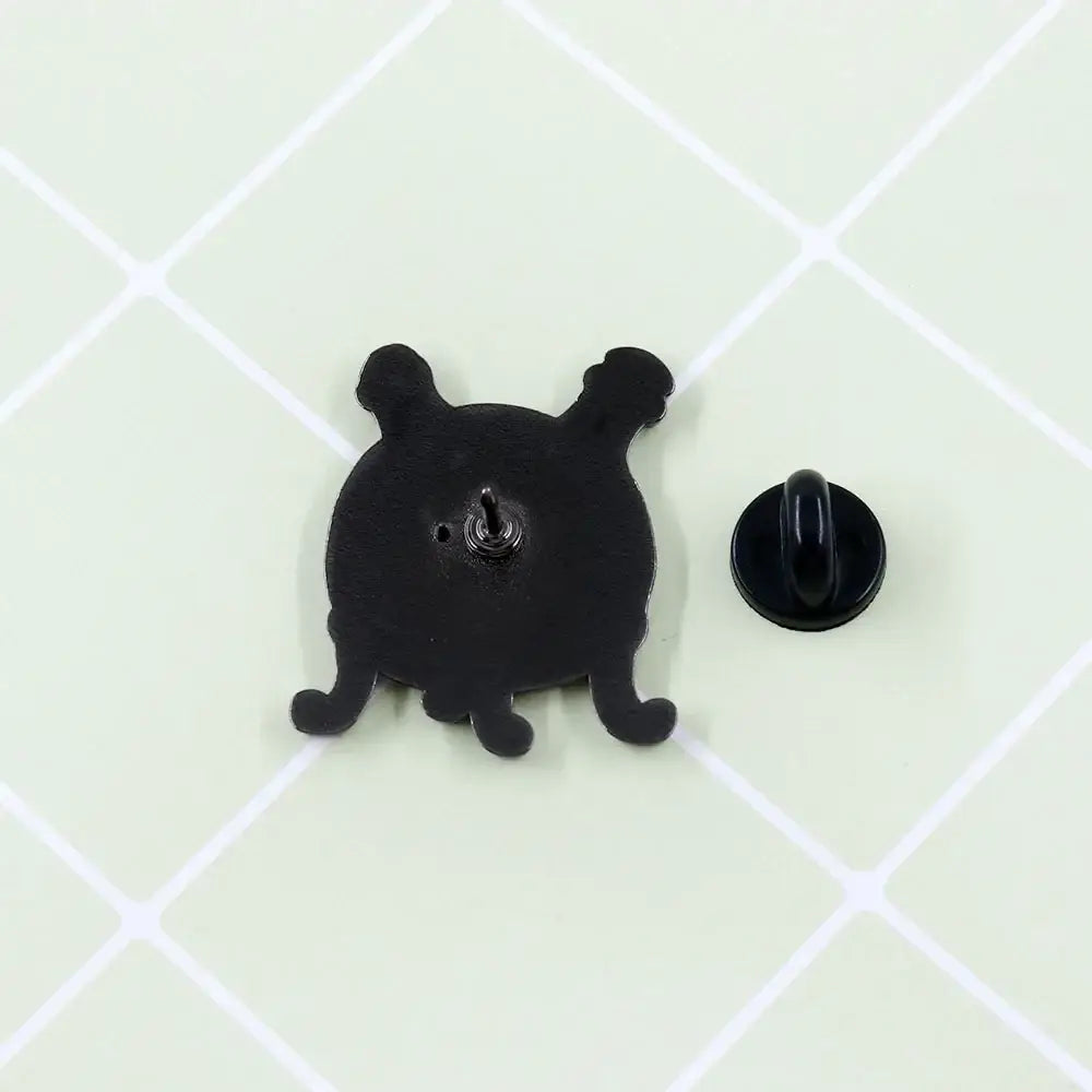 Black enamel fullmetal alchemist dwarf in the flask lapel pin shaped like a cartoonish octopus with short tentacles