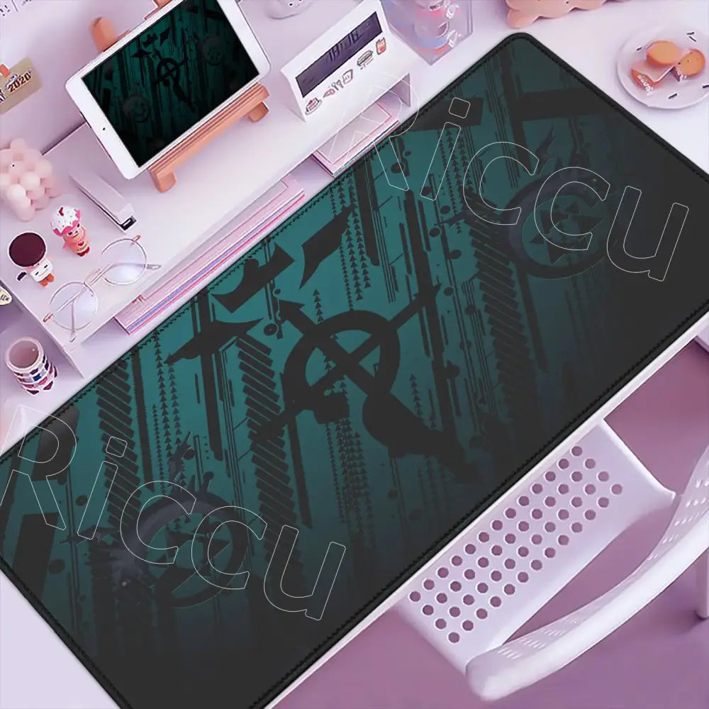 Fullmetal Alchemist Ed Elric mouse pad teal and black graphic design with ship wheel motif and anti-slip backing