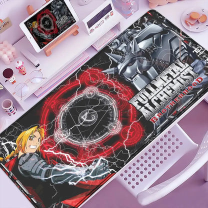 Fullmetal alchemist ed elric mouse pad black and red xxl anti slip with anime characters and alchemical symbols