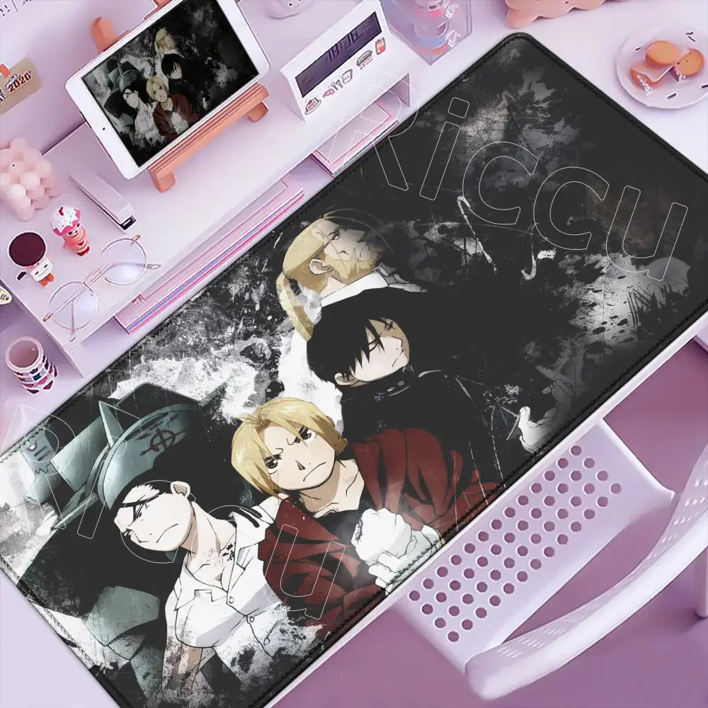 Black and white jujutsu kaisen gaming mouse pad with textured design in fullmetal alchemist ed elric anti slip mouse pad