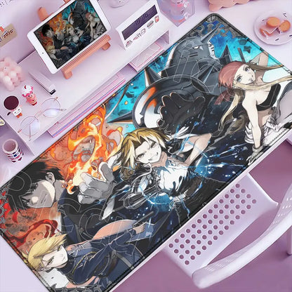 Vibrant fullmetal alchemist ed elric mouse pad with cosmic backdrop printed on durable smooth anti slip surface