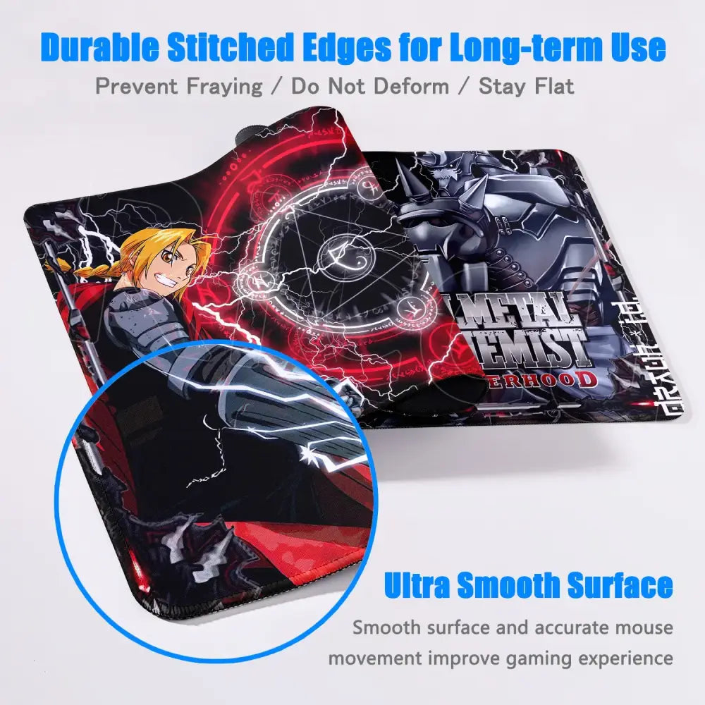 Black and red fullmetal alchemist ed elric mouse pad with metal gear solid characters and stitched edges for durability